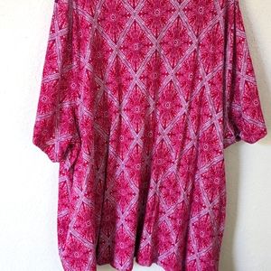 Catherines Plus size 5x   34/36w bright pink and white stretchy cotton shirt